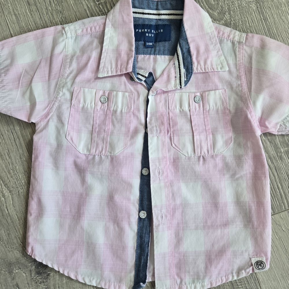 Perry Ellis Kids Pink and White Plaid Shirt